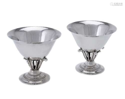 Georg Jensen, a pair of Danish silver pedestal bowls