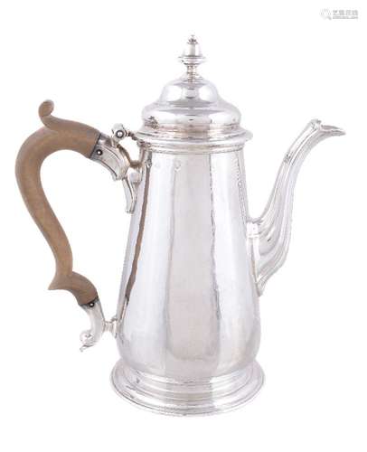 A George II silver straight-tapered coffee pot by Aymé Videau