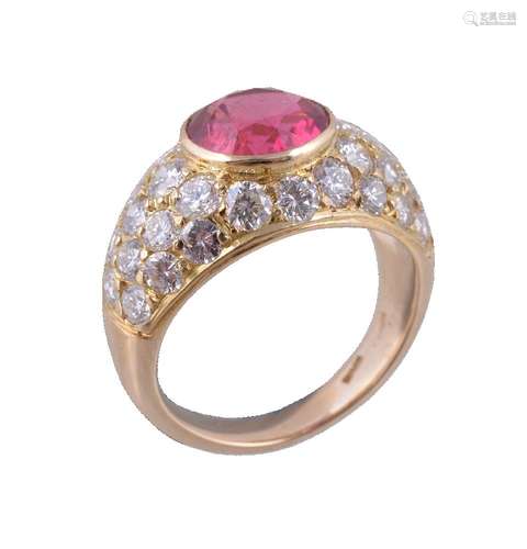 A pink tourmaline and diamond dress ring