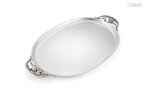 Georg Jensen, a Danish silver Blossom pattern twin handled oval tray