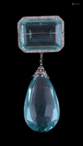 An impressive Edwardian aquamarine and diamond brooch