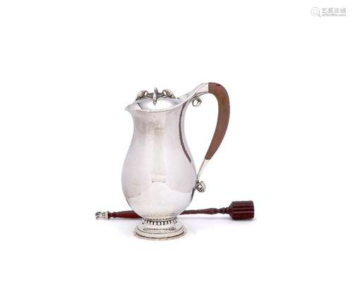 ϒ Georg Jensen, a Danish silver baluster chocolate pot or pitcher