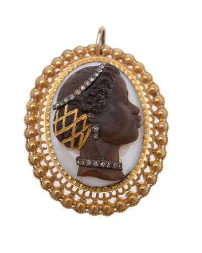 A diamond and hardstone cameo pendant