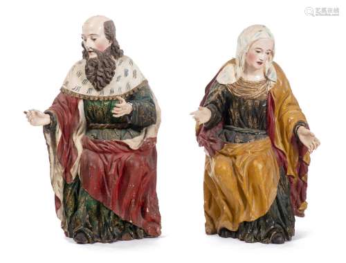 Deux saints en bois sculpté et stuc polychrome, mains amovibles. XIX-XXe, [...]