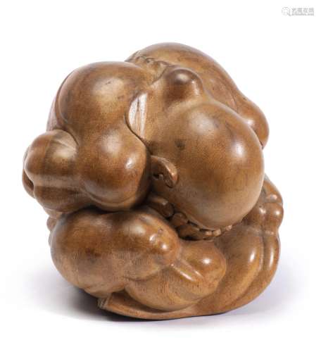 Sculpture en teck d'un homme en boule dans le goût de Njana Tilem, Galerie Mas [...]