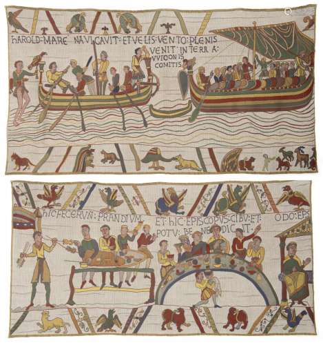 Paire de tapisseries genre Gobelins. - Le repas copie du XIe se trouvant au Musée de [...]