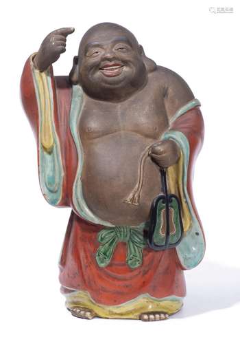 Hotei en porcelaine Kutani du Japon 九谷焼 Kutani-yaki H. 38x23 cm Condition: [...]