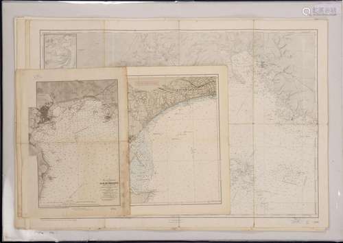 Ensemble de 17 cartes de navigation dont Baie de Penzance, port de Poole, Port [...]