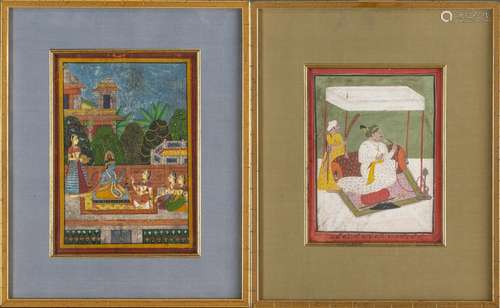 Paire de peintures ou miniatures indiennes du Radjasthan - Maharaja Gopal Singh Ji [...]