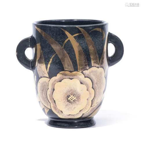 Marcel Noverraz (1899-1972), vase à deux anses en terre cuite à décor de fleurs [...]