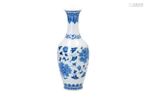 A blue and white porcelain vase, decorated with flowers. Marked with seal mark Jingdezhen. China,