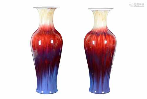 A pair of flambé glazed porcelain vases. Unmarked. China, 20th century. H. 82 cm. Provenance: bought