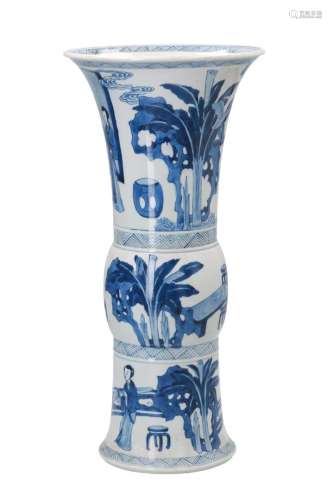 A five-piece blue and white porcelain cabinet set, decorated with long Elizas. Marked with artemisia