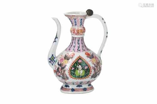 A polychrome porcelain jug after persian model, made by the firm Samson. Unmarked. France, Paris,