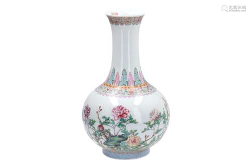 A polychrome porcelain vase, decorated with peonies. Marked with seal mark Jiaqing. China, Republic.