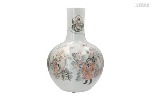 A polychrome porcelain vase, decorated with figures and a dragon. Unmarked. China, 20th century.