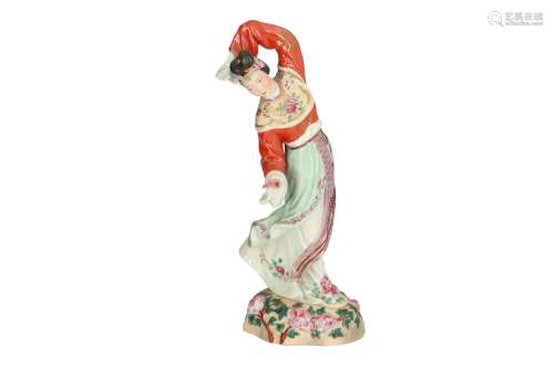 A polychrome porcelain sculpture of a dancer. Unmarked. China, 20th century. H. 31,5 cm.