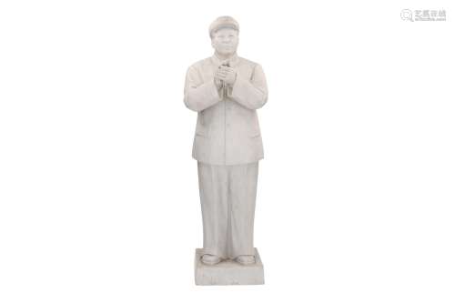A large biscuit porcelain sculpture of Mao Zedong. Unmarked. China, 20th century. H. 68 cm.