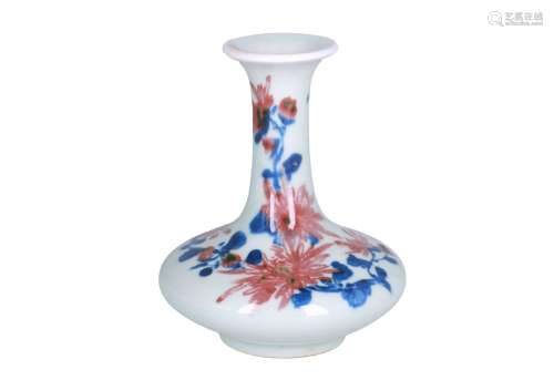 A blue and underglaze red porcelain vase, decorated with flowers. Unmarked. China, 20th century.