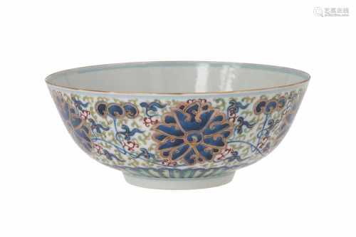 A polychrome porcelain bowl, decorated with flowers. Marked with 6-character mark Guangxu. China,