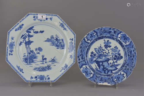 Two Chinese 18th century Kangxi period blue and wh