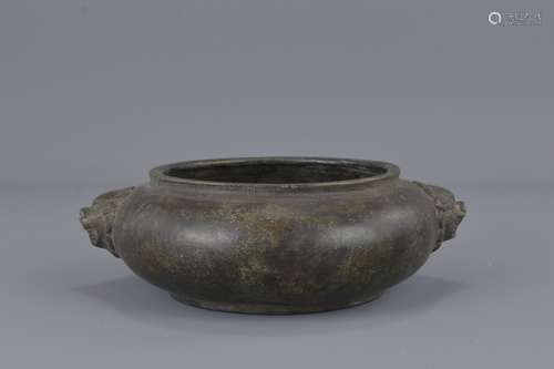 A Chinese 18th/19th century bronze censer with 2 c