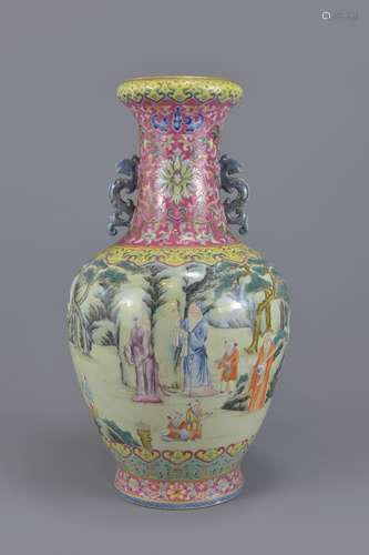 A Chinese famille rose porcelain vase with six cha