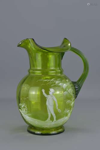 19th Century Victorian Mary Gregory Green glass ju