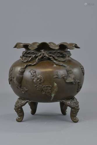 A Japanese 19th century Meiji period bronze censer