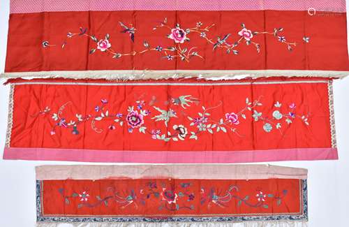 Three Chinese 20th century embroidered silk wall h