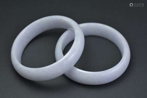 Two natural Lavender/ White jadeite bangles with J