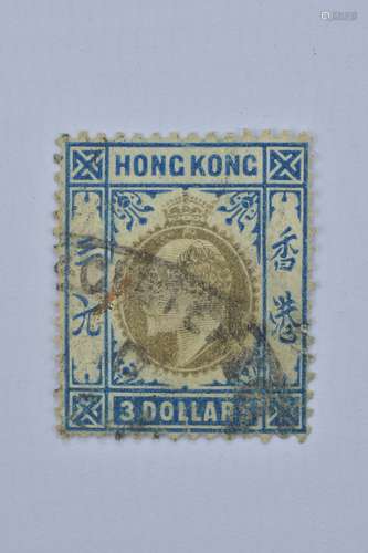 A lightly mounted used Hong Kong 3 dollar stamp with King Edward VII