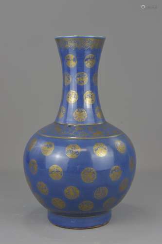 A Chinese 19th century blue glazed porcelain bottl