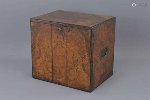 An English 19th century burr wallnut humidor. (Loc