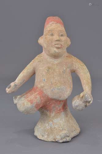 A Chinese Han dynasty painted pottery figure holdi