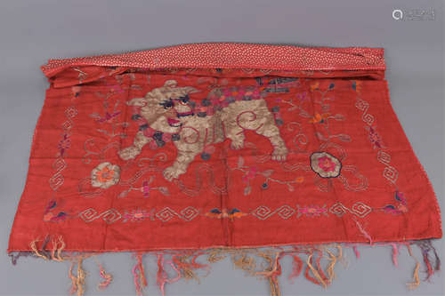 19th Century Chinese embroidery of Qiling with gol