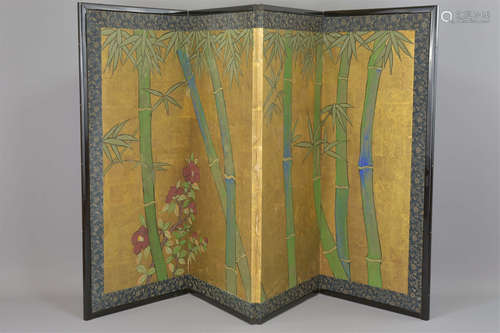 A Japanese 19th century four panel folding screen