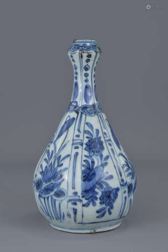 A Chinese Ming Dynasty garlic-shaped porcelain vas