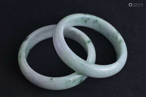 Two natural Green/ Lavender jadeite bangles with J