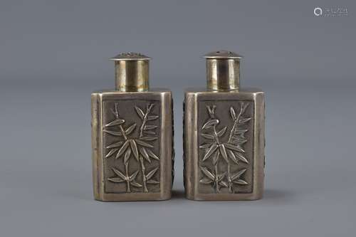 A Chinese silver cruet set.