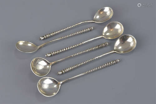 A set of six Russian 1880's silver spoons. 10cm le