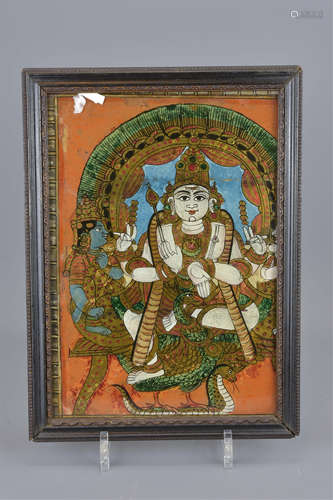 An Indian 19th century glass painitng in frame of