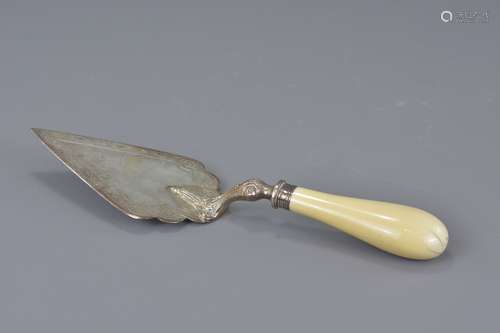 An Antique silver Victorian trowel with ivory hand