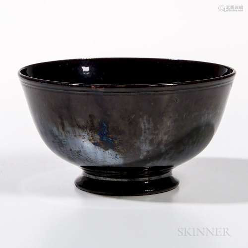Mirror Black-glazed Bowl, China, Qing dynasty, on a short waisted stem foot, incised with double ring around the mouth rim, thinly pott