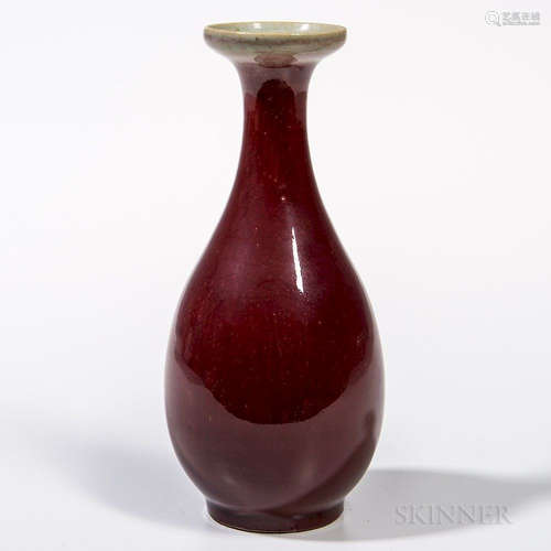 Langyao Vase, China, 19th century, pear-shaped yuhuchunping form with a deep, rich red glaze thinning to the wide mouth, the interior a