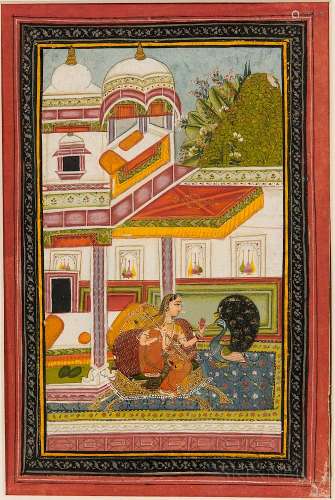 Painting of Gujari Ragini from a Ragamala Series, India, Rajasthan, Bundi, 18th century, ink, opaque color and gold on wasli, depicting