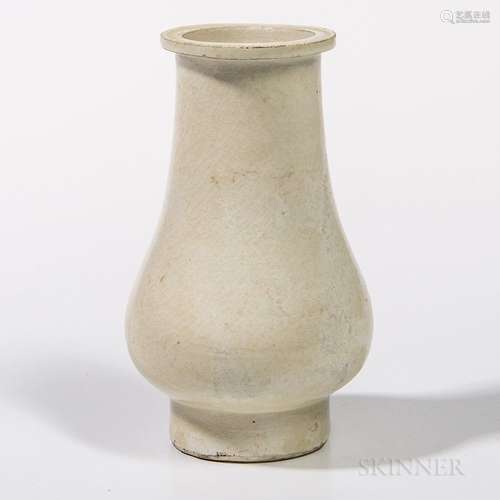 White-glazed Crackle Vase, China, possibly Song dynasty, bulbous shape rising to an everted rim with a straight, partially unglazed foo