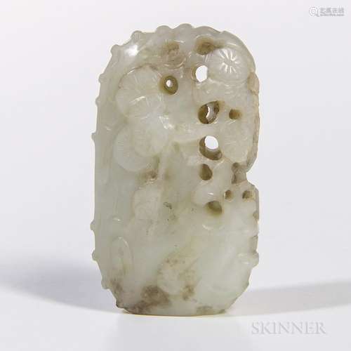 Jade Openwork Pendant, China, flattened rectangular form decorated with the 