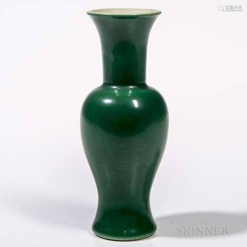 Apple Green Crackle-glaze Vase, China, 18th/19th century, baluster shape with flaring neck, resting on a bisque foot ring, allover crac