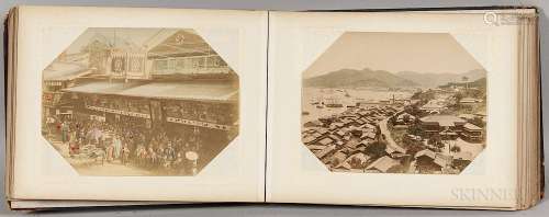 Photograph Album with Forty-three Photographs, Japan, late 19th/early 20th century, thirty-five hand-colored and eight black-and-white